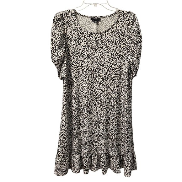 MSK Womens Leopard Print Midi Dress With Puff Sleeves & Ruffle Hem Size L Polyes - Picture 1 of 12
